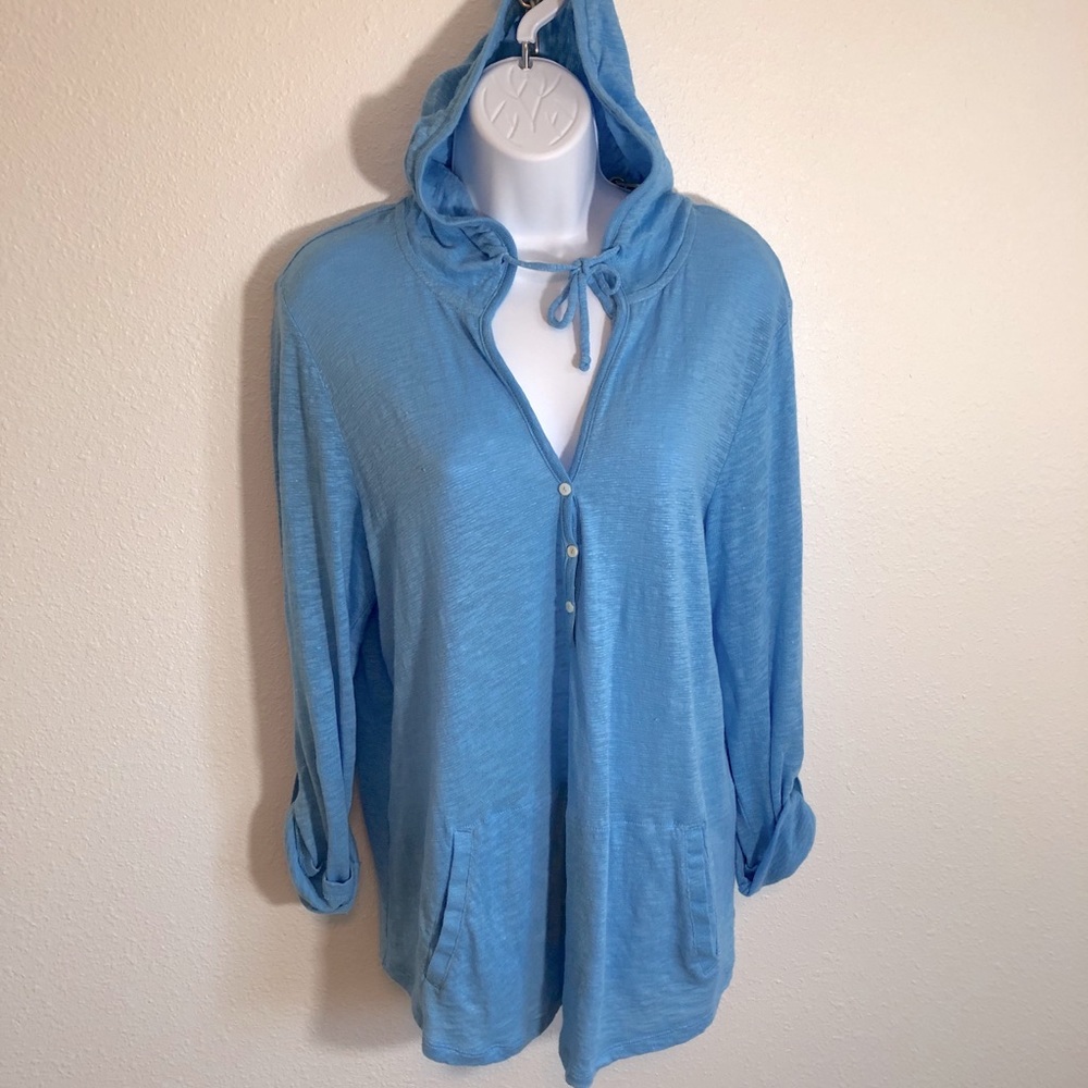 J. JILL Linen Blend Blue Shirttail Hoodie